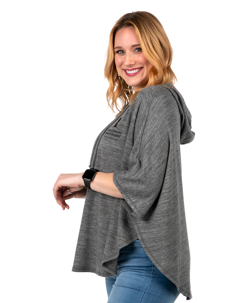 Women's Grey Hooded Fleece Poncho St. Jude Gift Shop